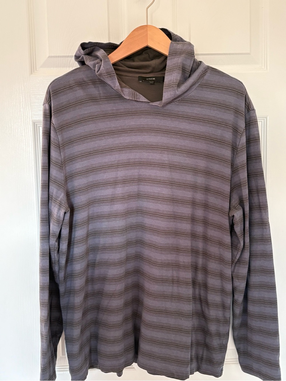 Vince Striped Hooded Pullover - black and blue